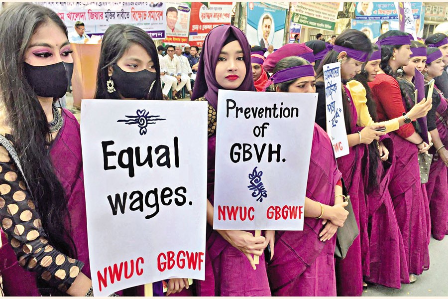 Different organisations formed a human chain marking International Women’s Day