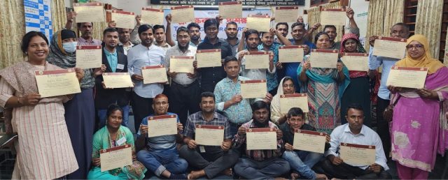 Group photo session of participants in the training of trainers initiative by the National Workers Unity Center and Green Bangla Garment Workers Federation